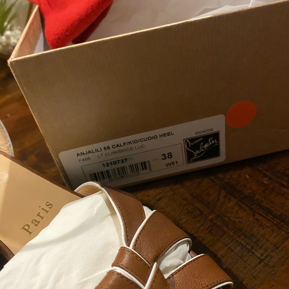 Christian Louboutin Brown Leather Anjalili 55 Ankle-Strap Block Heel Sandals - Picture 4 of 8